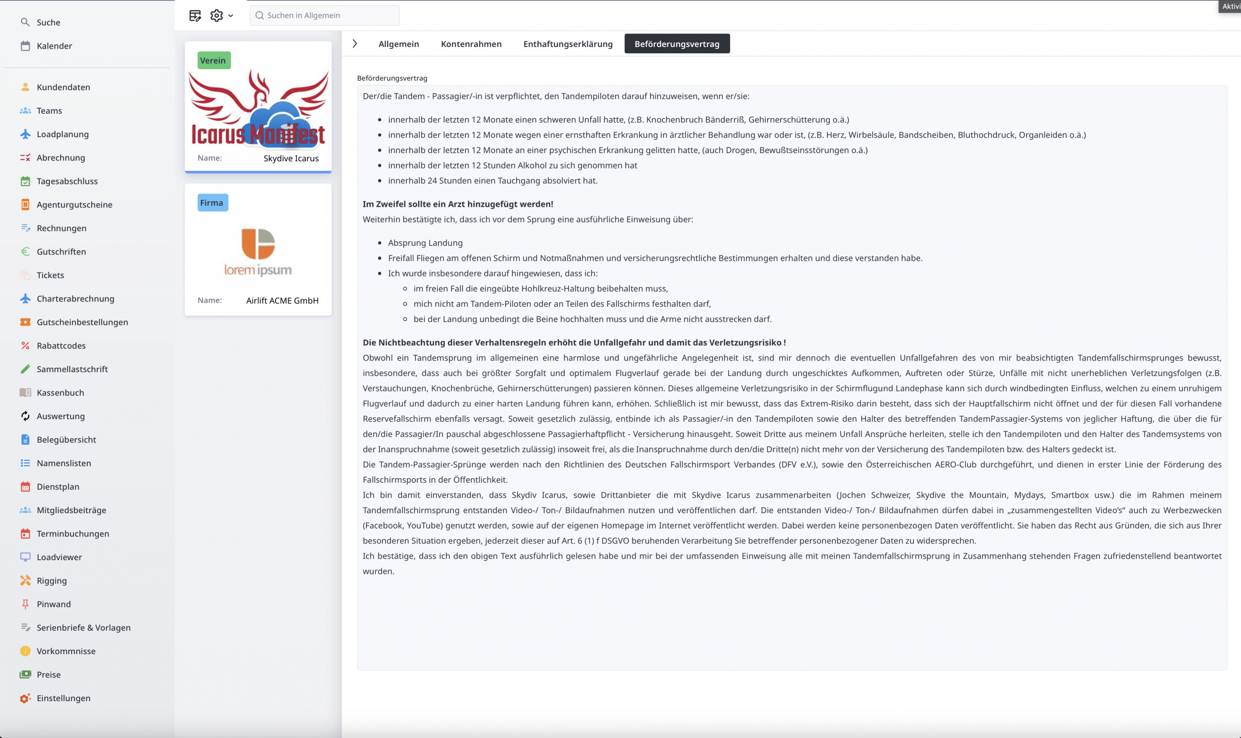 Beförderungsvertrag